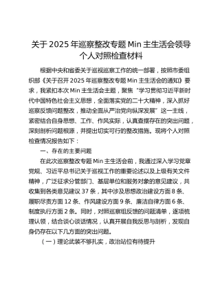 巡察整改专题民主生活会个人对照检查材料 (3)