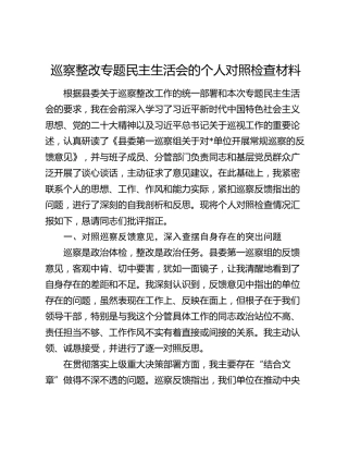 巡察整改专题民主生活会的个人对照检查材料