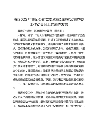 公司党委巡察组巡察公司党委工作动员会上的表态发言