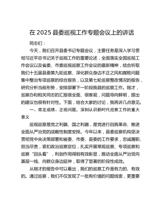 在县委巡视工作专题会议上的讲话