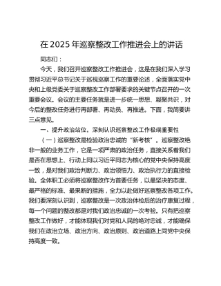 巡察整改工作推进会上的讲话