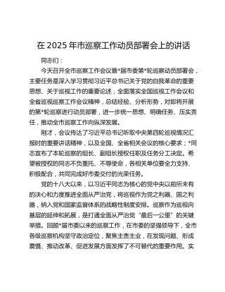 市巡察工作动员部署会上的讲话