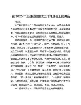 全县巡察整改工作推进会上的讲话