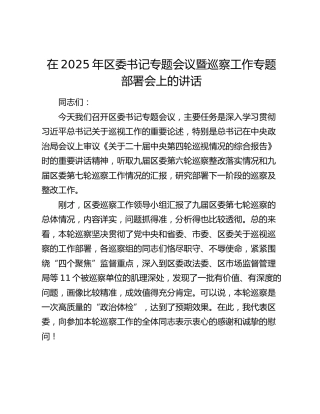区委书记专题会议暨巡察工作专题部署会上的讲话