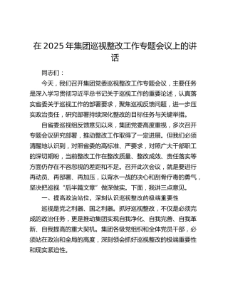 公司巡视巡察整改工作专题会议上的讲话