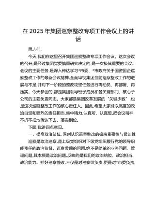 公司巡察整改专项工作会议上的讲话