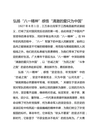 弘扬“八一精神”感悟“清澈的爱只为中国”