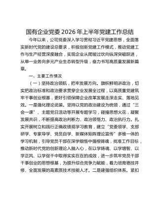 国有企业党委2026年上半年党建工作总结
