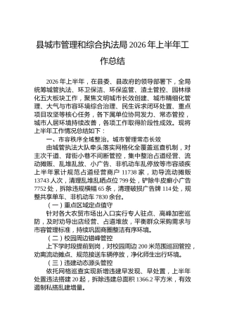 县城市管理和综合执法局2026年上半年工作总结