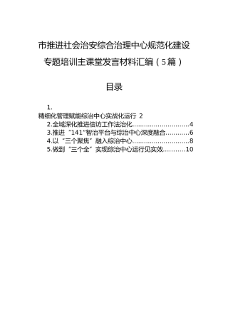市推进社会治安综合治理中心规范化建设专题培训主课堂发言材料汇编（5篇）