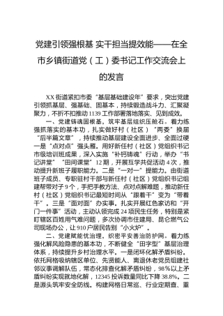 党建引领强根基实干担当提效能——在全市乡镇街道党（工）委书记工作交流会上的发言