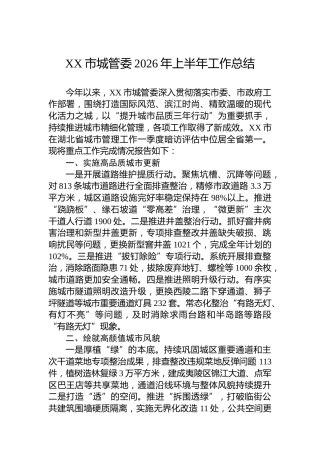 XX市城管委2026年上半年工作总结