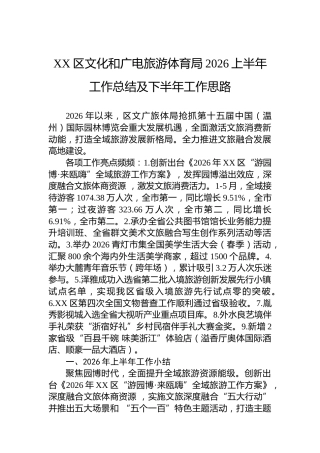 XX区文化和广电旅游体育局2026上半年工作总结及下半年工作思路