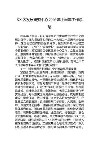 XX区发展研究中心2026年上半年工作总结