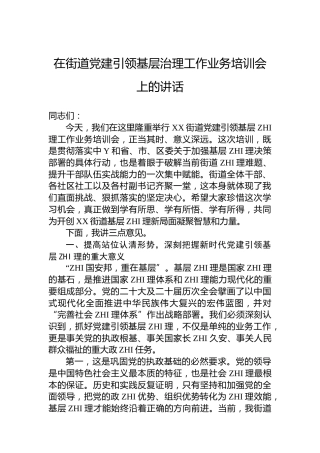 在街道党建引领基层治理工作业务培训会上的讲话