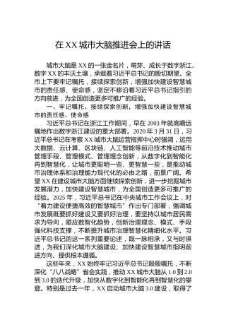 在XX城市大脑推进会上的讲话