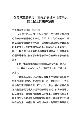 在党政主要领导干部经济责任审计结果反馈会议上的表态发言0