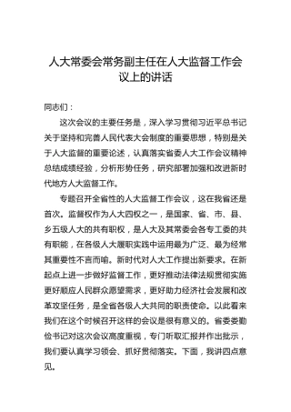 人大常委会常务副主任在人大监督工作会议上的讲话
