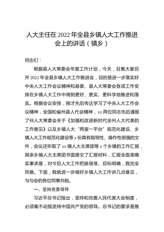 人大主任在2022年全县乡镇人大工作推进会上的讲话（镇乡）