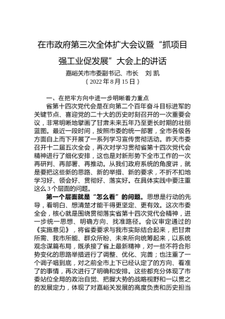 嘉峪关市市长刘凯：在市政府第三次全体扩大会议暨“抓项目强工业促发展”大会上的讲话（20220815）