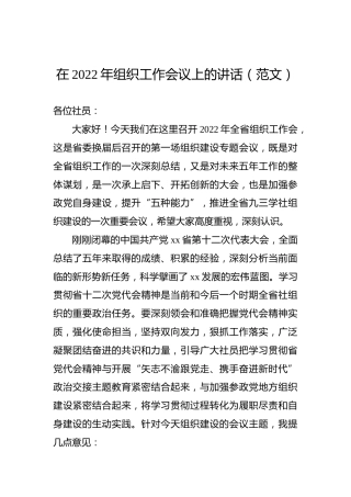 在2022年全省组织工作会议上的讲话