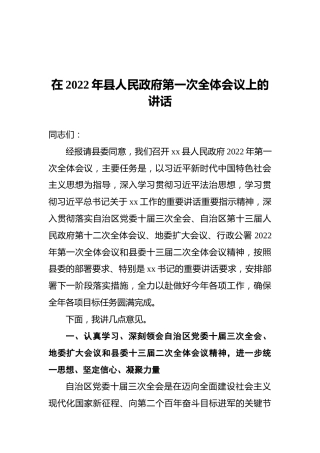 在2022年县人民政府第一次全体会议上的讲话