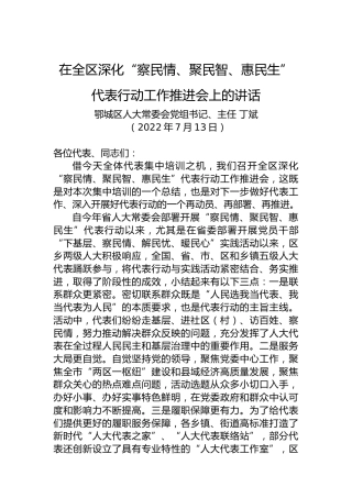在全区深化“察民情、聚民智、惠民生”代表行动工作推进会上的讲话（20220713）