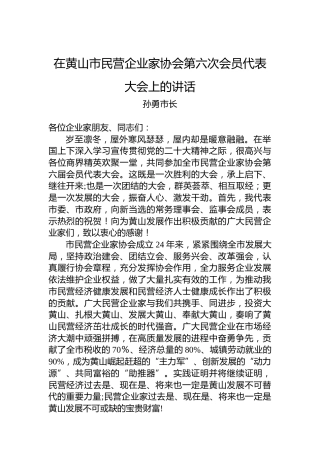 孙勇市长：在黄山市民营企业家协会第六次会员代表大会上的讲话（20221202）