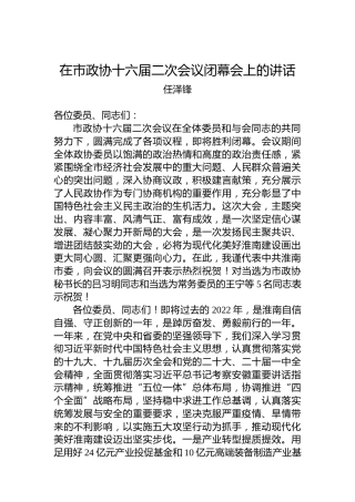 任泽锋：在市政协十六届二次会议闭幕会上的讲话（20221229）