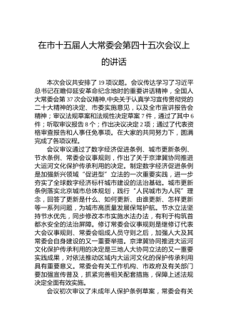 2022年在市十五届人大常委会第四十五次会议上的讲话