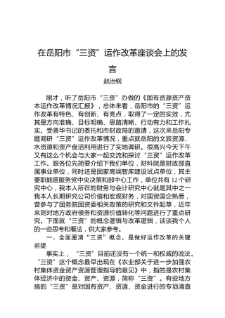 赵治纲：在岳阳市“三资”运作改革座谈会上的发言（20220810）