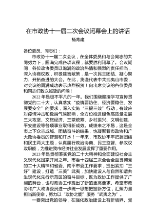 杨青建：在市政协十一届二次会议闭幕会上的讲话（20221230）