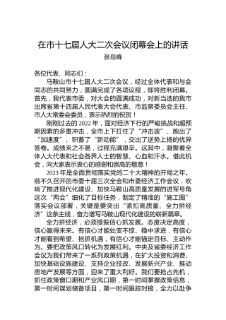 张岳峰：在市十七届人大二次会议闭幕会上的讲话（20230101）