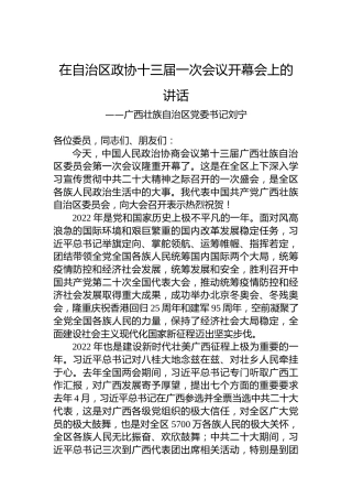广西壮族自治区党委书记刘宁在自治区政协十三届一次会议开幕会上的讲话（20230111）