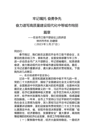 林州市市长孙建铎：在全市三级干部会议上的讲话（20230127）