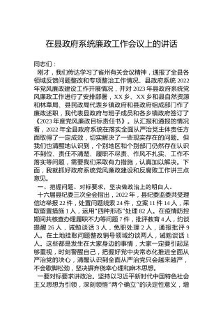 2023年在县政府系统廉政工作会议上的讲话