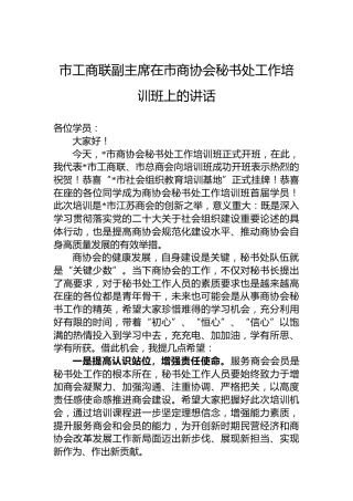 市工商联副主席在2023年市商协会秘书处工作培训班上的讲话