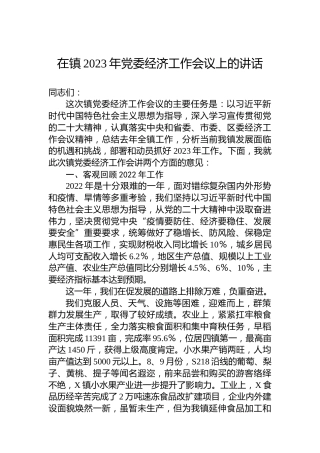 在镇2023年党委经济工作会议上的讲话