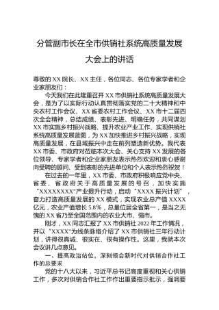 分管副市长在2023年全市供销社系统高质量发展大会上的讲话