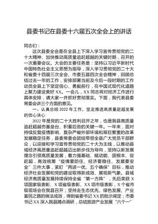 县委书记在2023年县委十六届五次全会上的讲话