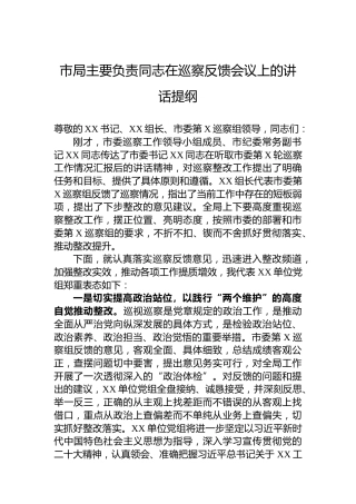 市局主要负责同志在2023年巡察反馈会议上的讲话提纲