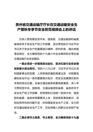 贵州省交通运输厅厅长在运输安全秋冬季防范会上的讲话（20211104）