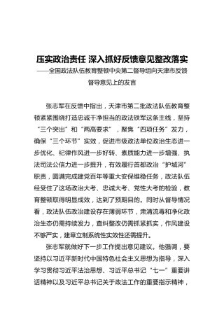 全国政法队伍教育整顿中央第二督导组向天津市反馈督导意见上的发言（20211111）