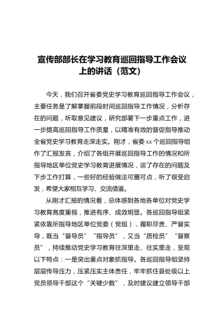 宣传部部长在巡回指导工作会议上的讲话（范文）