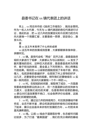 县委书记在xx镇代表团上的讲话