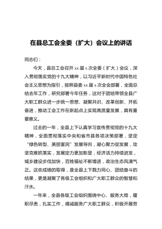 2021年在县总工会全委（扩大）会议上的讲话