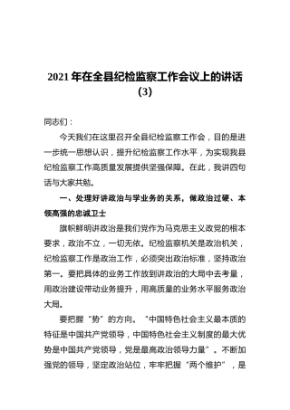 2021年在全县纪检监察工作会议上的讲话（3）