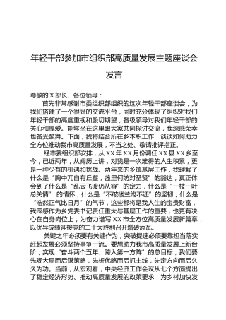 年轻干部参加市组织部高质量发展主题座谈会发言