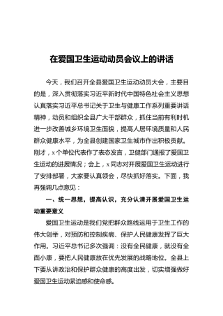 2022年在爱国卫生运动动员会议上的讲话