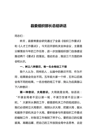 2022年县委组织部长总结讲话